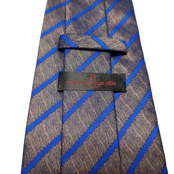 Pierre Carding Blue Striped Neck Tie - Gray / Silver - 100% Silk - Picture 4 of 5